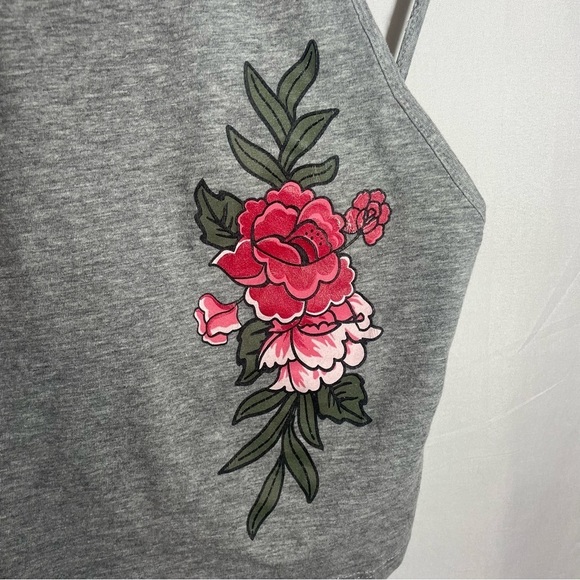 Urban Heritage Halter Mid Crop Top with Floral Detail | Colour: Grey - Picture 3 of 4